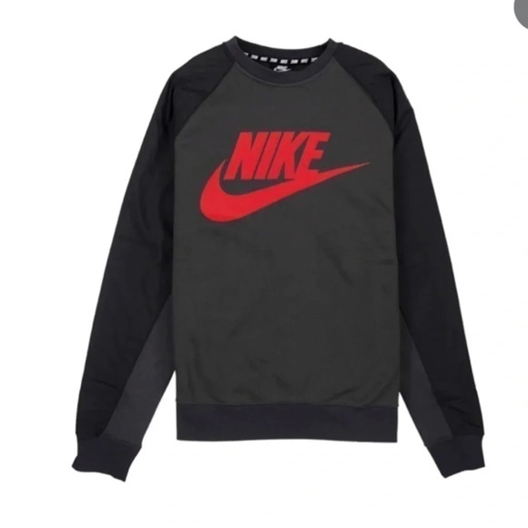 NIKE Gray & Red Fleece Pullover Sweatshirt - Picture 2 of 12